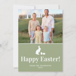 Green And White Bunny With Custom Photo Easter Kort