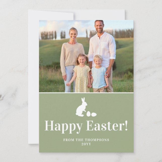 Green And White Bunny With Custom Photo Easter Kort (Framsida)