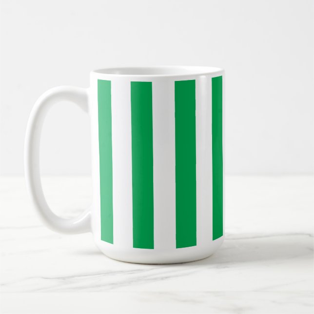 Green and White Cabana Stripes  Kaffemugg (Vänster)