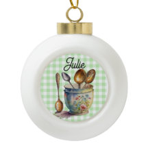 "Green and White Checkered - Spoons in Cup