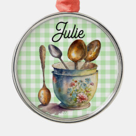 "Green and White Checkered - Spoons in Cup Julgransprydnad Metall