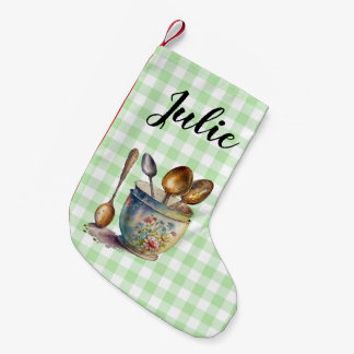 "Green and White Checkered - Spoons in Cup Liten Julstrumpa