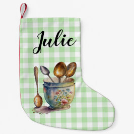 "Green and White Checkered - Spoons in Cup Liten Julstrumpa