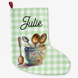 "Green and White Checkered - Spoons in Cup Stor Julstrumpa