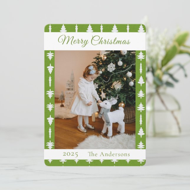 Green and White Christmas Tree Photo  Julkort (Stående Fram)