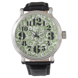 Green and White Floral Flourish Armbandsur