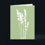 Green and White Floral Silhouette Greeting Card Kort<br><div class="desc">Beautiful green background with a white silhouetted flower - several stalks of lavender - a simple,  clean card for just about any use.
Blank inside.</div>