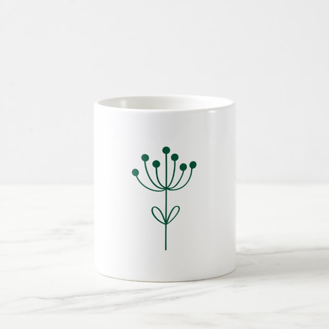 Green and White Minimalist Botanical Kaffemugg (Center)