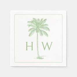 Green and White Palm Palmetto Tree Monogram Pappersservett
