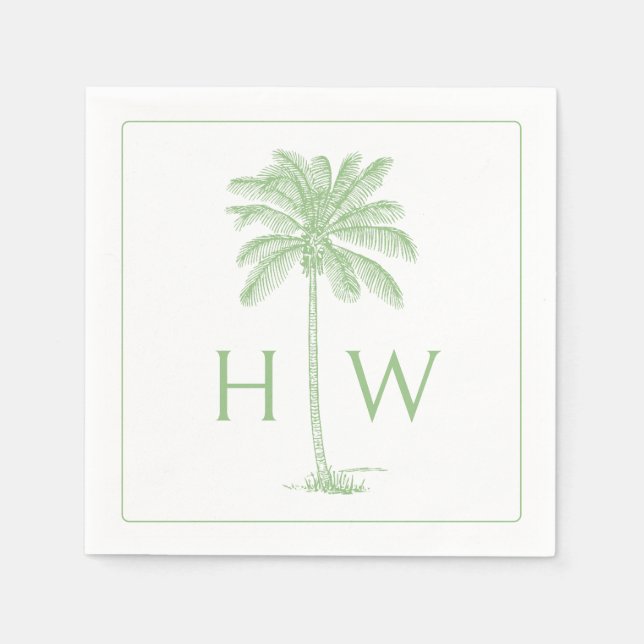 Green and White Palm Palmetto Tree Monogram Pappersservett (Framsidan)