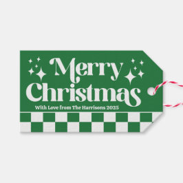 Green and White Retro Check Holiday Presentetikett