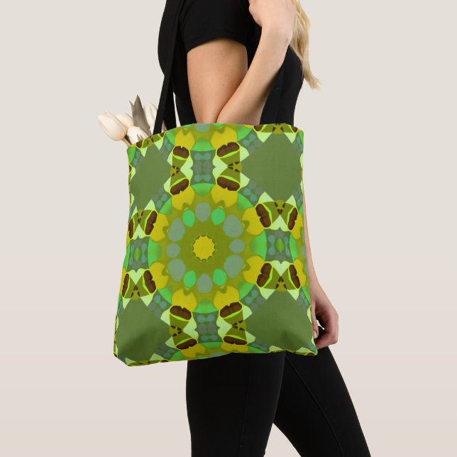Green and Yellow Abstract Tote Bag Tygkasse (Närbild)