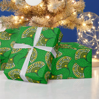 Green And Yellow Ankara Fan Print Wrapping Paper Presentpapper
