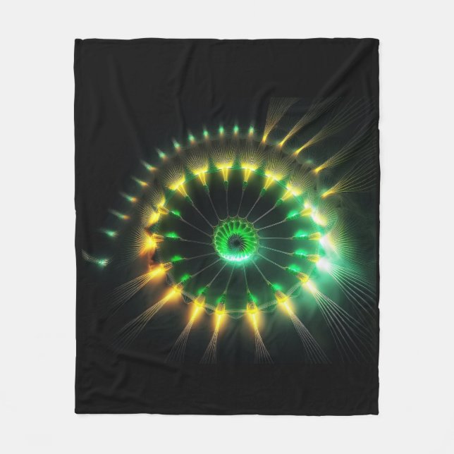 Green And Yellow Jet Pinwheel Fractal Fleecefilt (Framsidan)