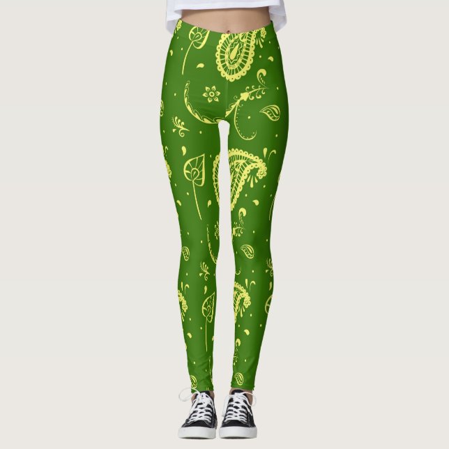 Green And Yellow Kalka Print Women's Leggings (Framsida)