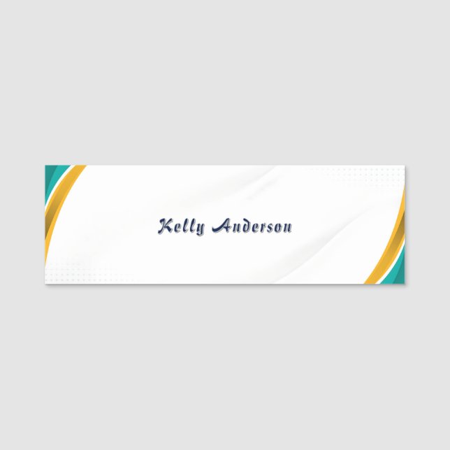 Green and Yellow Modern Pattern with Custom Sign Namnbricka (Framsida)