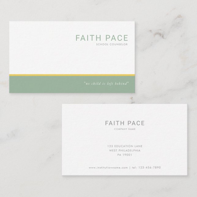 Green and Yellow Modern School Counselor  Visitkort (Fram/baksida)