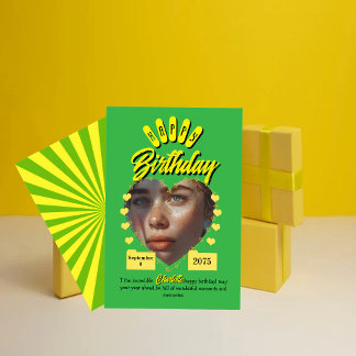Green and Yellow Retro Birthday Greetings,vintage  Inbjudningar