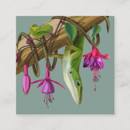 Green anole with Fuchsias Tilläggskort