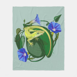 Green Anole with Morning Glory  Fleecefilt
