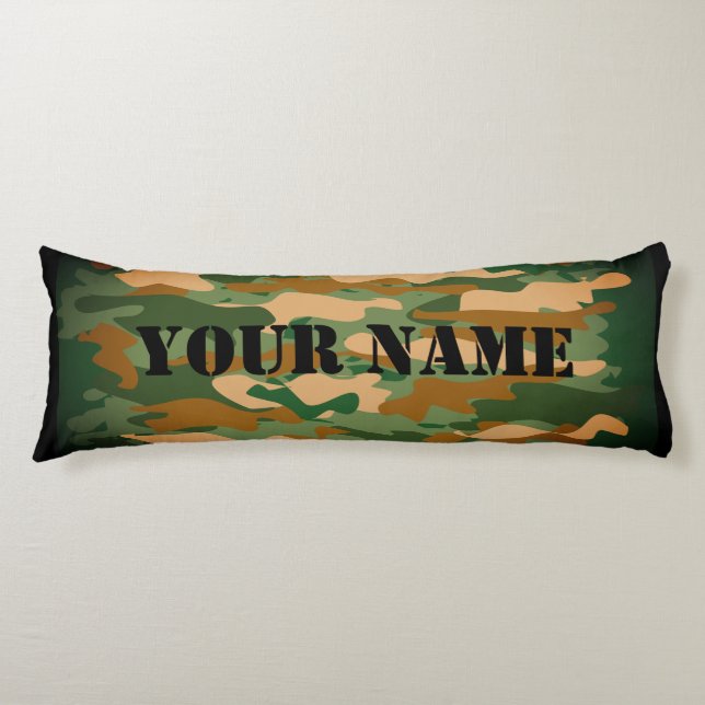 Green army camo camouflage print custom name kroppskudde (Framsidan)
