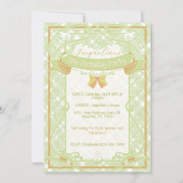 Green Art Nouveau Princess Birthday Invitation Inbjudningar