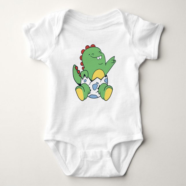 Green Baby Dinosaur Hatching from Egg T Shirt (Framsida)