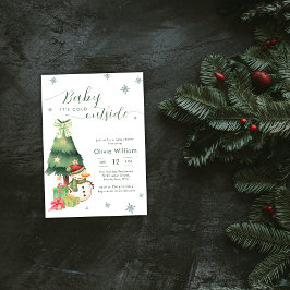 Green Baby It's Cold Outside Snowman Baby Shower Inbjudningar