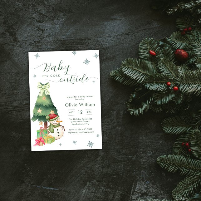Green Baby It's Cold Outside Snowman Baby Shower Inbjudningar (Green Baby It's Cold Outside Snowman Baby Shower Invitation)