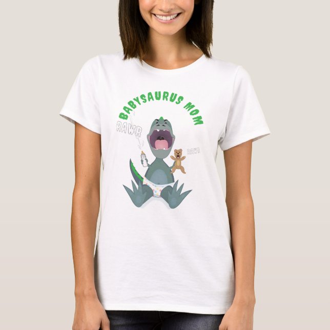 Green Babysaurus Mom T-rex  T Shirt (Framsida)