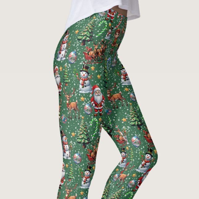 Green Background Christmas Decorative Pattern Leggings (Skapare uppladdad)