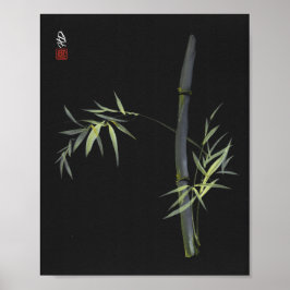 Green Bamboo on Black Chinese Brush Art Print Poster