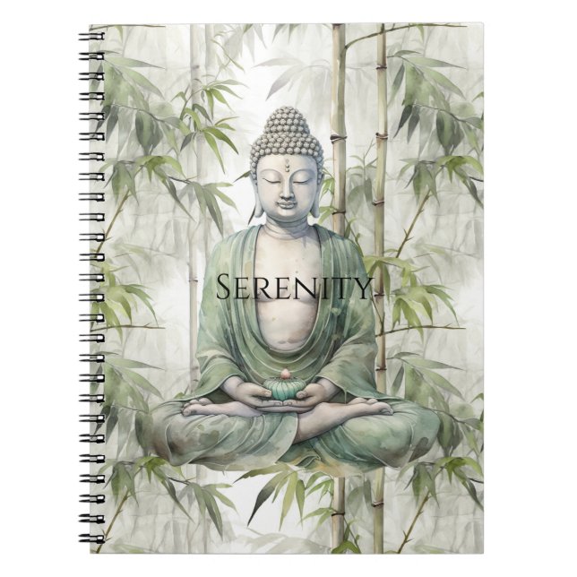 Green Bamboo Serenity Buddha Anteckningsbok (Framsidan)