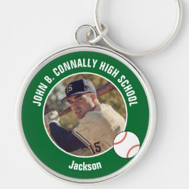 Green Baseball Player Photo High School Spirit Rund Silverfärgad Nyckelring