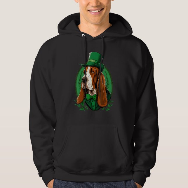 Green Basset Hound shamrock on St Patricks Day Bas Hoodie (Framsida)