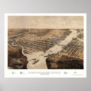 Green Bay panorama- karta för WI - 1867 Poster
