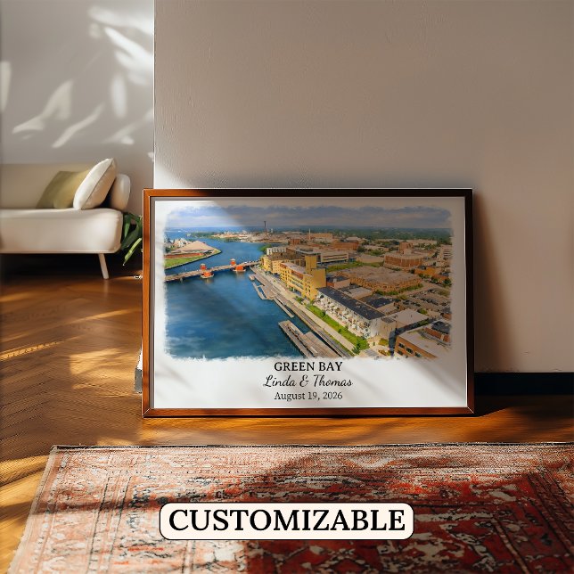 Green Bay Wisconsin Affisch, Akvarell, Anpassad Poster (Skapare uppladdad)