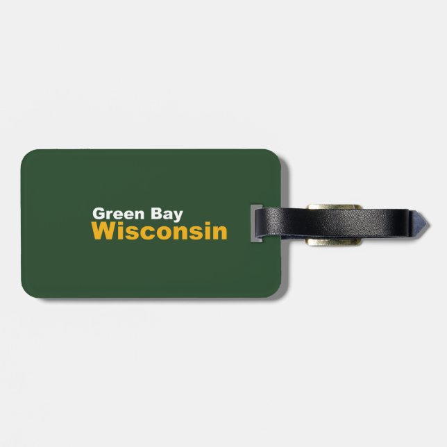 Green Bayen Wisconsin bagagemärkre med läder Bagagebricka (Baksida Vågrät)