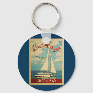 Green Baysegelbåtvintage resor Wisconsin Nyckelring