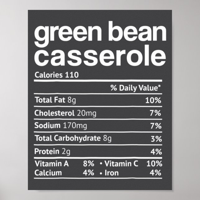 Green Bean Cerole Nutrition Facts Funny Thanksg  Poster (Framsidan)