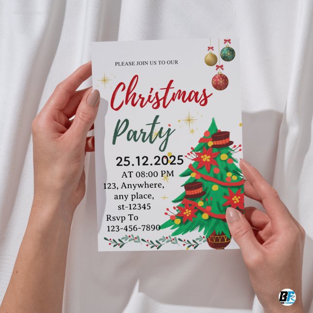 Green Beige Cute Illustrative Christmas Party Inbjudningar (#christmas)