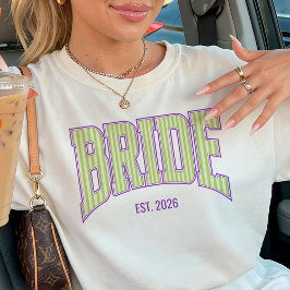 Green + Beige Stripe Purple Varsity BRIDE T Shirt