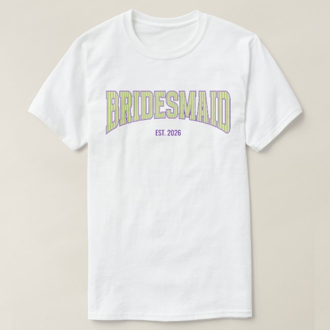 Green + Beige Stripe Purple Varsity BRIDESMAID T Shirt (Design framsida)
