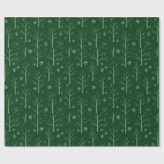 Green Birch Tree – Winter Snowflake & Warm Light Presentpapper