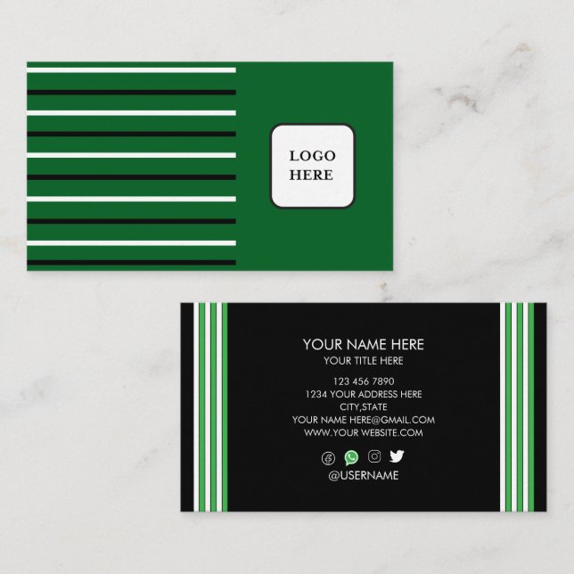 Green Black And White Line Art Business Card Visitkort (Fram/baksida)