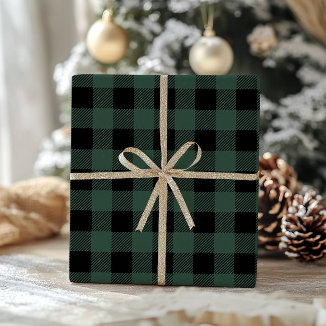 Green Black Buffalo Plaid Classic Gingham Presentpapper (Skapare uppladdad)