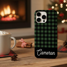 Green & Black Buffalo Plaid Custom Name