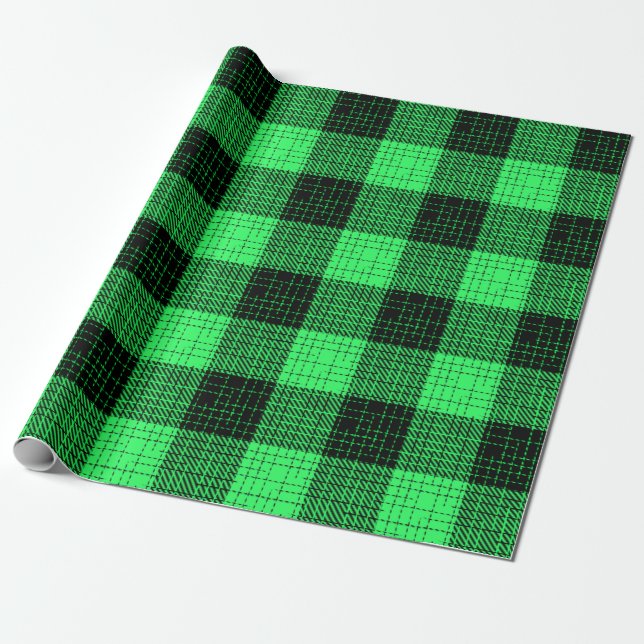  Green Black Crosshatch Buffalo Check Presentpapper (Utrullad)