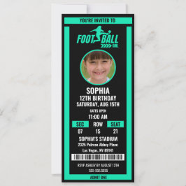 Green Black Football Ticket Birthday Photo Inbjudningar