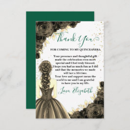 Green & Black Quinceañera Custom Thank You Card Tack Kort